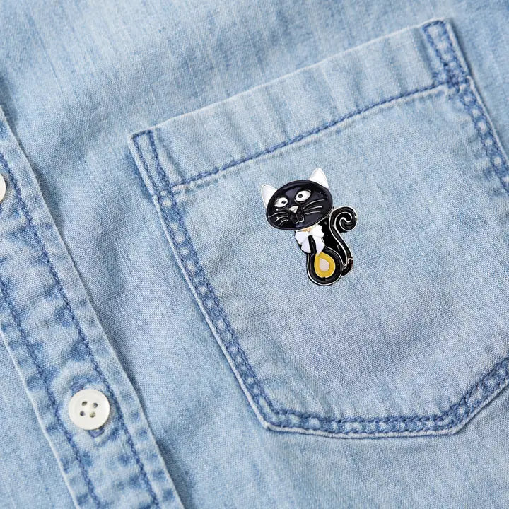 Whimsical Black Cat Pin
