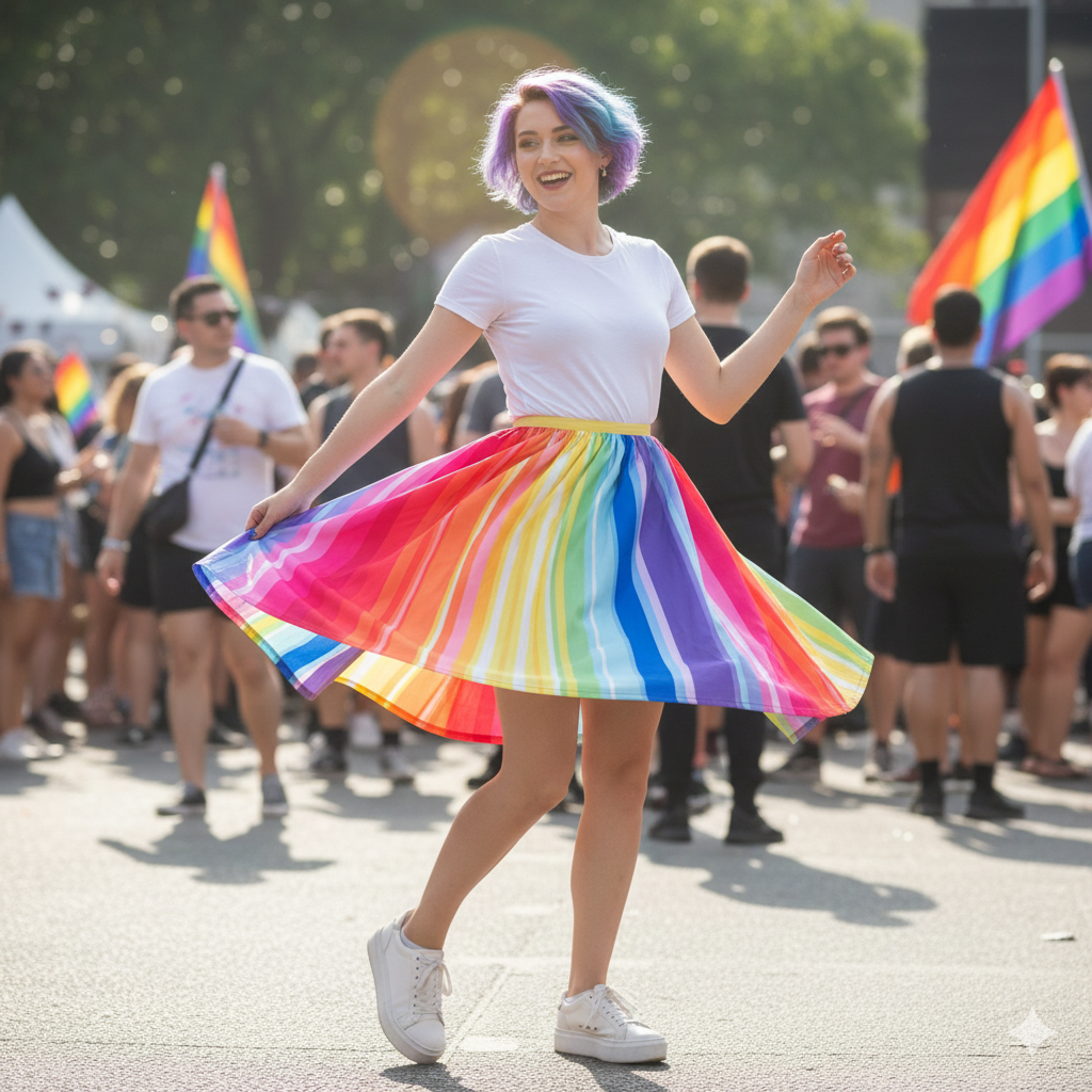 Gloria Skirt in Rainbow Stripe -  SAMPLE