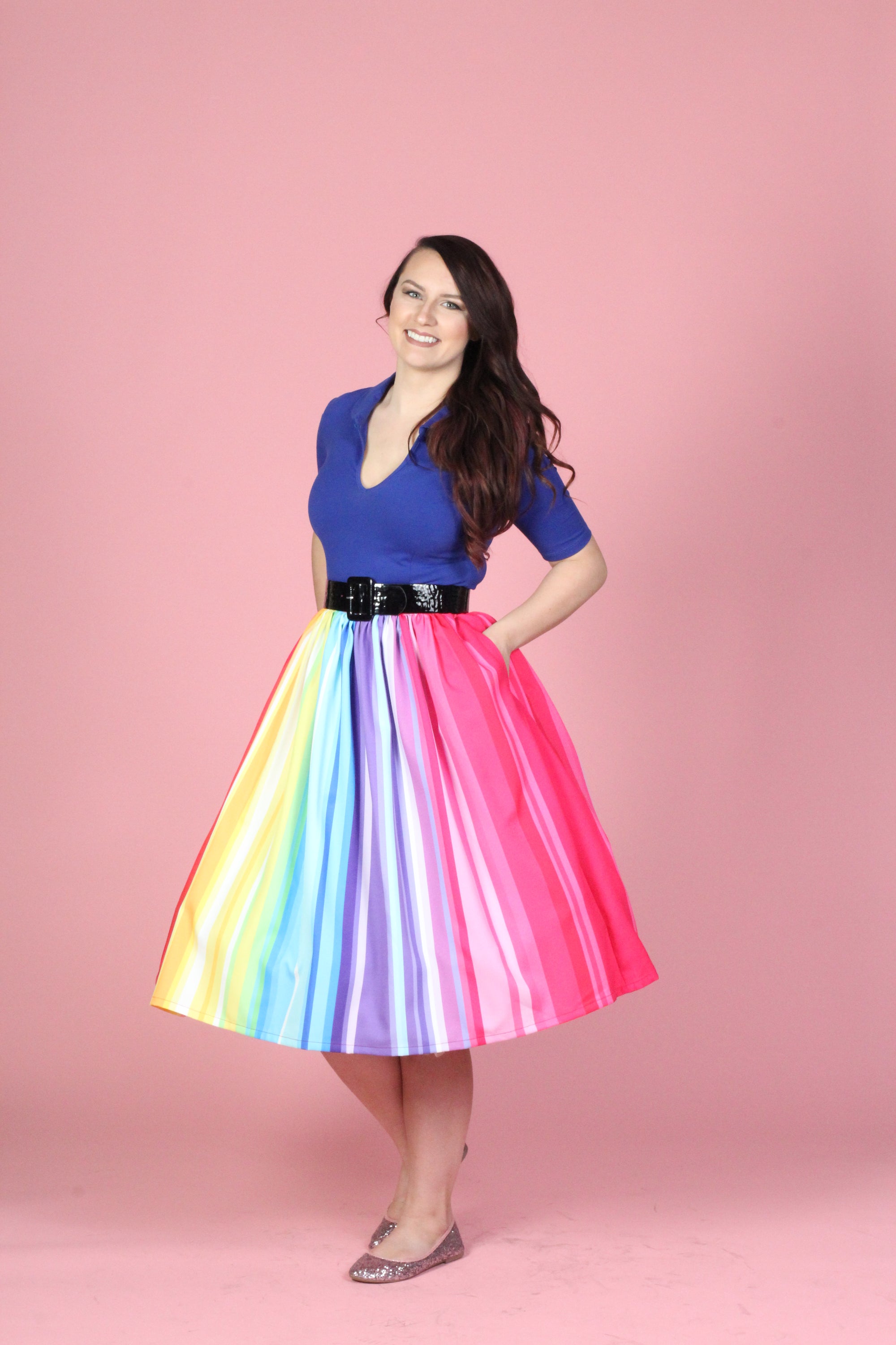 Gloria Skirt in Rainbow Stripe -  SAMPLE