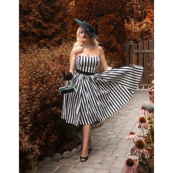 Lydia Circle Dress in Black and White Stripes
