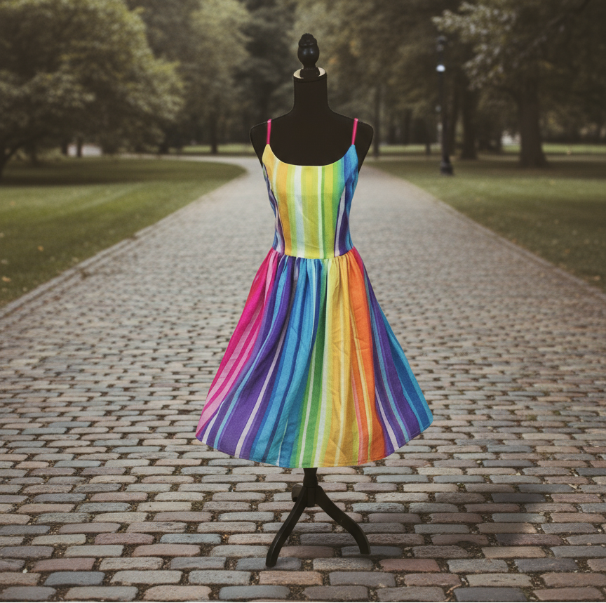 Sandra Dress in Rainbow Stripe - SAMPLE