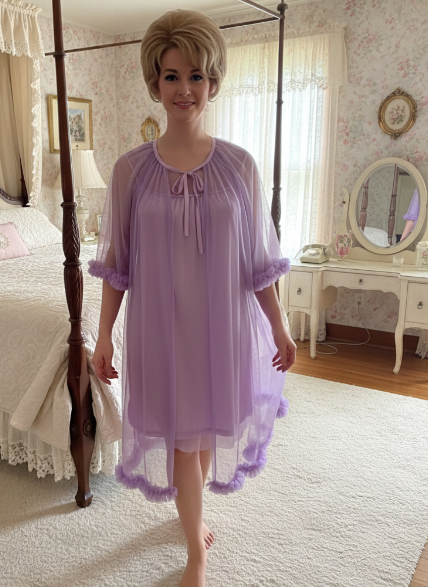 Pillow Talk Nightgown set in Lavender - SAMPLE