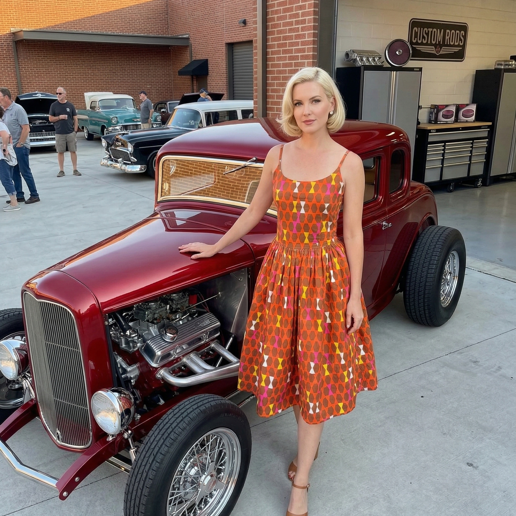 Sandra Dress in Orange Geometrical Print