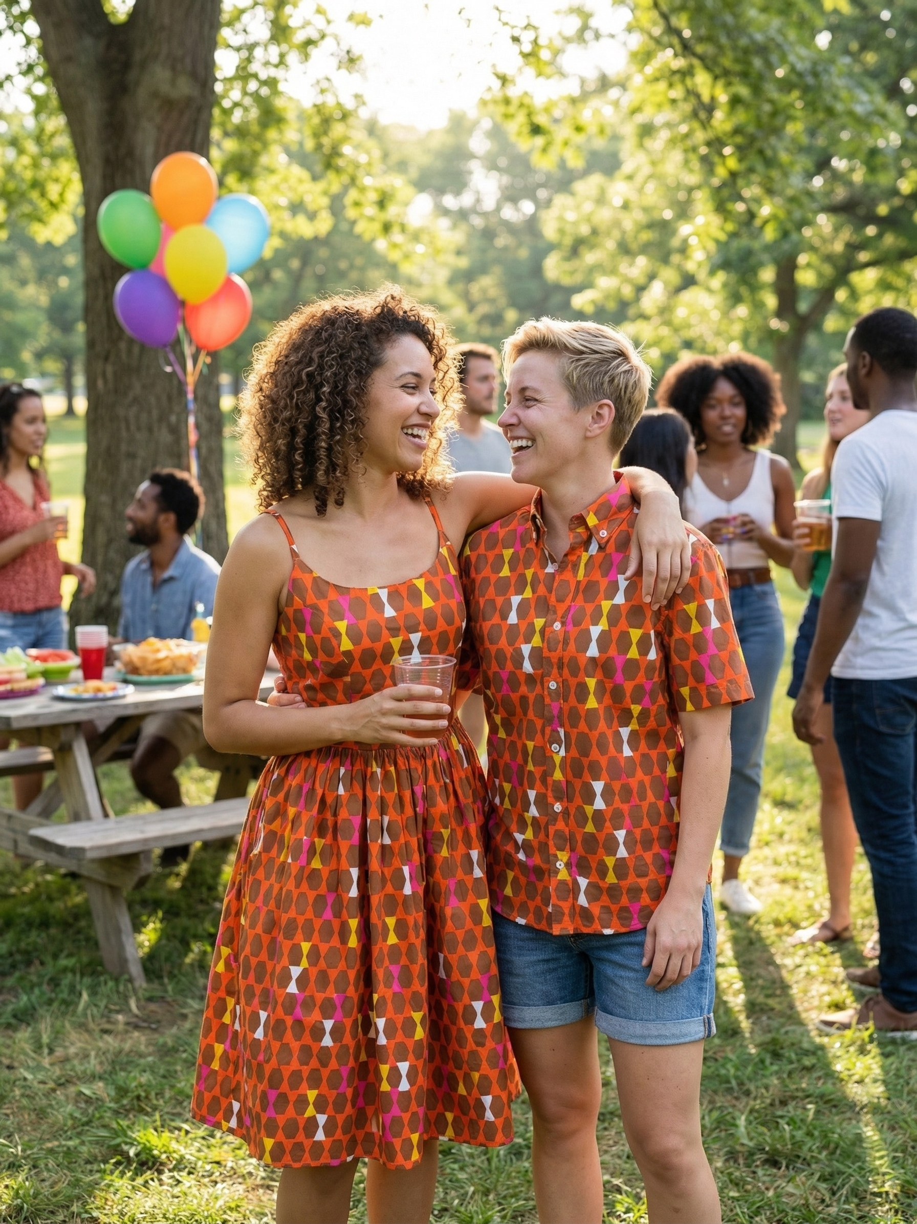 Sandra Dress in Orange Geometrical Print